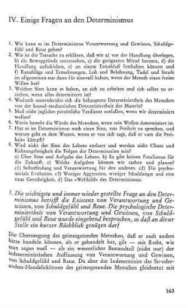 163-195, IV. Einige Fragen an den Determinismus