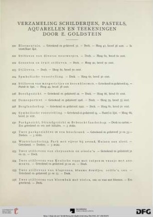 Verzameling schilderijen, pastels, aquarellen en teekeningen Door E. Goldstein (Nr. 220-257)