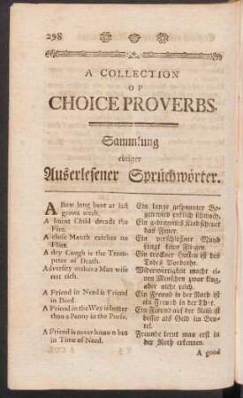 A Collection Of Choice Proverbs. Sammlung einiger Auserlesener Sprüchwörter.