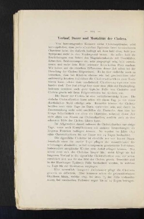 Verlauf, Dauer und Mortalität der Cholera.