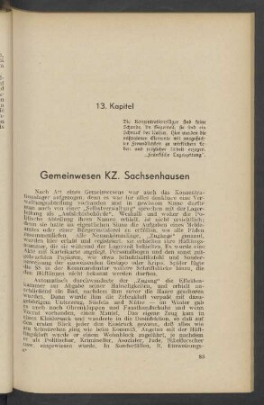 13. Kapitel Gemeinwesen KZ. Sachsenhausen