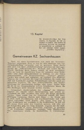 13. Kapitel Gemeinwesen KZ. Sachsenhausen