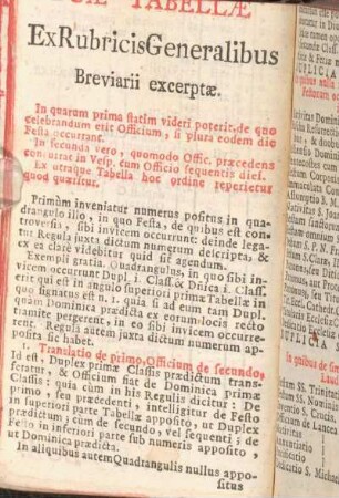 Duae Tabellae Ex Rubricis Generalibus Breviarii excerptae.
