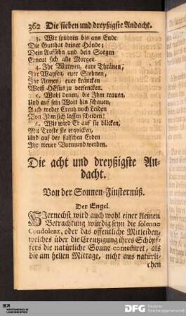Die acht und dreyßigste Andacht. Von der Sonnen-Finsternüß.