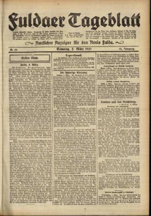 Erste Ausgabe vom Samstag, den 05. März 1921.