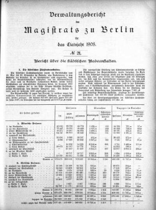 No. 21. Bericht über die städtischen Badeanstalten