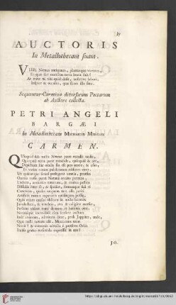 Auctoris in Metallothecam suam. Sequuntur Carmina diversorum Poetarum ab Auctore collecta