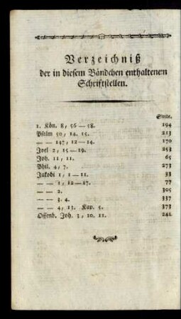 Verzeichniß der in diesem Bändchen enthaltenen Schriftstellen