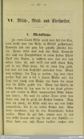 VI. Milch-, Mehl- und Eierspeisen