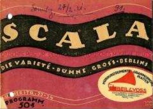 Theaterprogrammheft für Februar 1921 für "Scala", Die Varietébühne Groß-Berlins