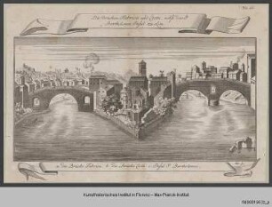 Vedute der Isola Tiberina in Rom mit der Ponte Fabricio und der Ponte Cestio