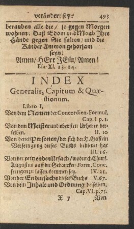 Index Generalis, Capitum & Quaestionum.