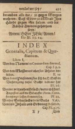Index Generalis, Capitum & Quaestionum.