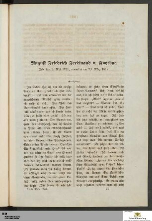 August Friedrich Ferdinand v. Kotzebue. Geb. den 3. Mai 1761, ermordet am 23. März 1819. (Fortsetzung)