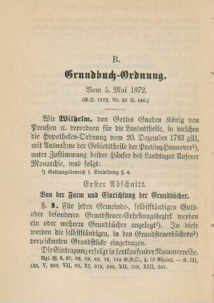 B. Grundbuch-Ordnung. Vom 5. Mai 1872.