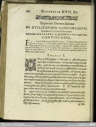 Disputatio Decima Septima De Utilitatibus Categoriarum