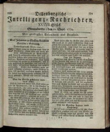 Sonnabends: den 10. Sept. 1774.