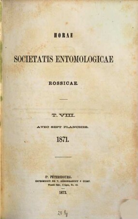 Horae Societatis Entomologicae Rossicae. 8, 8. 1871