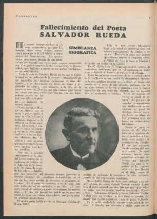 Fallecimiento del poeta Salvador Rueda : Semblanza biográfica