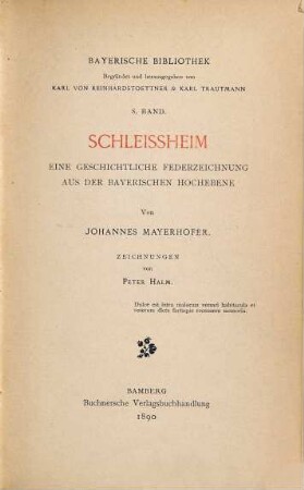 Schleissheim : eine geschichtliche Federzeichnung aus der bayerischen Hochebene