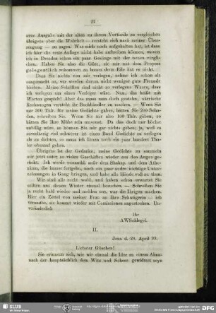 August Wilhelm von Schlegel an Georg Joachim Göschen, Jena, 29.04.1799