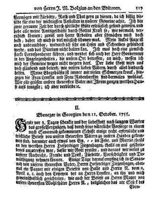 II. Ebenezer in Georgien den 11. October 1755