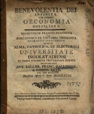 Benevolentia Dei Infinita Cum Eiusdem Oeconomia Conciliata
