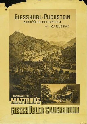 Giesshübl-Puchstein. Kur- und Wasserheilanstalt bei Karlsbad. Ursprungsort von Mattoni’s Giesshübler Sauerbrunn