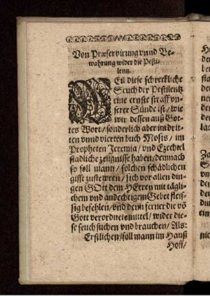Von Praeservirung unnd Bewahrung wider die Pestilentz
