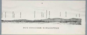 Panoramaansicht des Dux-Ossegger Braunkohletagebau-Gebietes in Böhmen, Blick von Osseg (heute Osek) bis Dux (Duchcov), entlang der Dux-Bodenbacher Eisenbahnlinie (Dux-Ossegger Linie nur für Güterverkehr), mit Legende