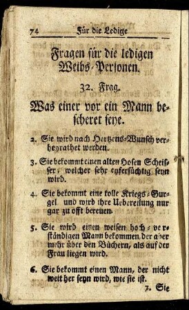 Fragen für die ledigen Weibs-Personen.