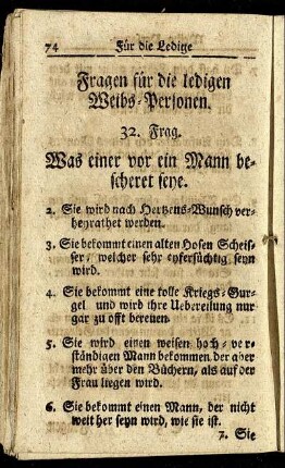 Fragen für die ledigen Weibs-Personen.