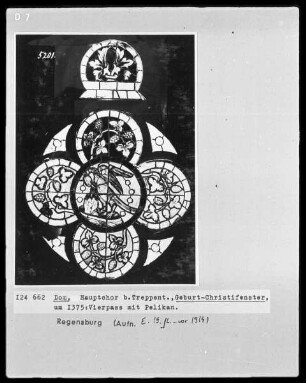 Fenster S IV: Geburt Christi-Fenster: Vierpass mit Pelikan