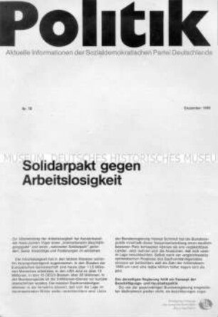 "Politik" - Mitteilungsblatt der SPD, zur Bekämpfung der Arbeitslosigkeit