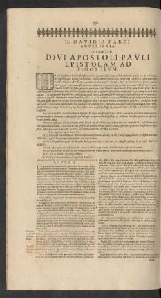 D. Davidis Parei Adversaria In Priorem Divi Apostoli Pauli Epistolam Ad Timotheum.