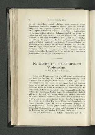 Die Mission und die Kulturvölker Vorderasiens.