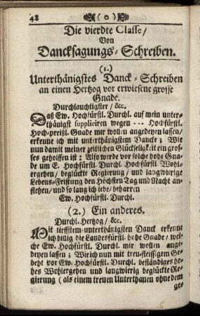 Die vierdte Classe, Von Dancksagungs-Schreiben.