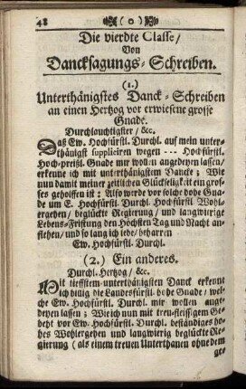 Die vierdte Classe, Von Dancksagungs-Schreiben.