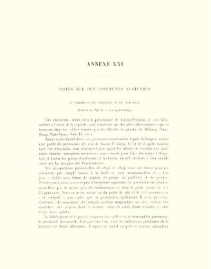 Annexe XXI. Notes sur des gisements aurifères ...