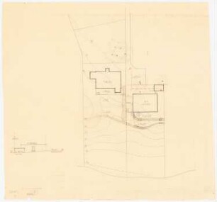 Haus Jansen, Berlin-Grunewald: Gartenplan, Lageplan, Geländeprofil, Eingang des Hauses Behrens 1:250