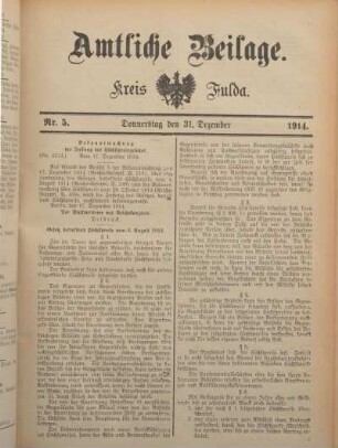 5: Beilage vom Donnerstag, 31. Dezember 1914
