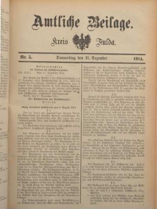 5: Beilage vom Donnerstag, 31. Dezember 1914