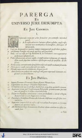 Parerga Ex Universo Jure Desumpta.