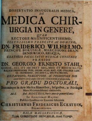 Diss. inaug. med. de medica chirurgia in genere
