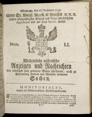 Num. LI. Montags, den 16. December 1748.