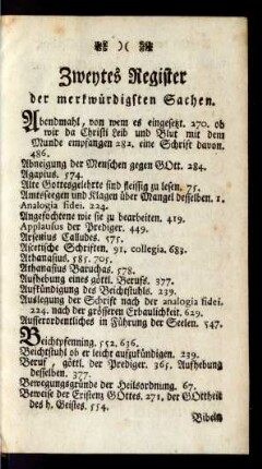 Zweytes Register der merkwürdigsten Sachen.