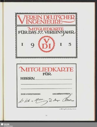 Verein deutscher Ingenieure [Mitgliedkarte]