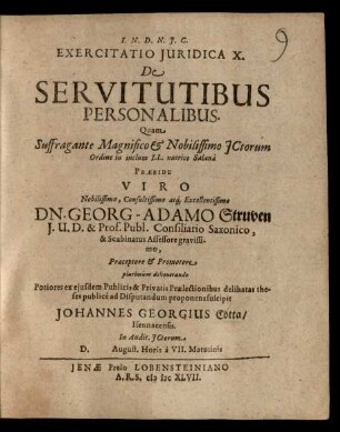 Exercitatio Iuridica X. De Servitutibus Personalibus
