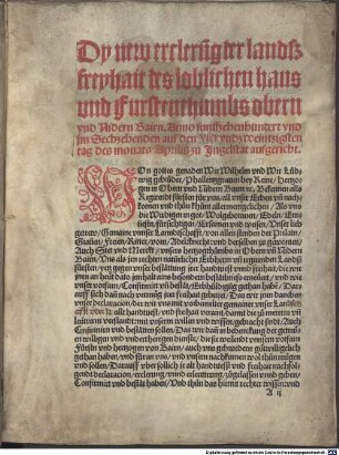 Dy new erclerung der landszfreyheit des loblilchen haus und Furstenthumbs obern und nidern Bairn