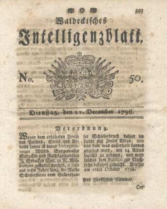 No. 50, Dienstag, den 11. December 1798